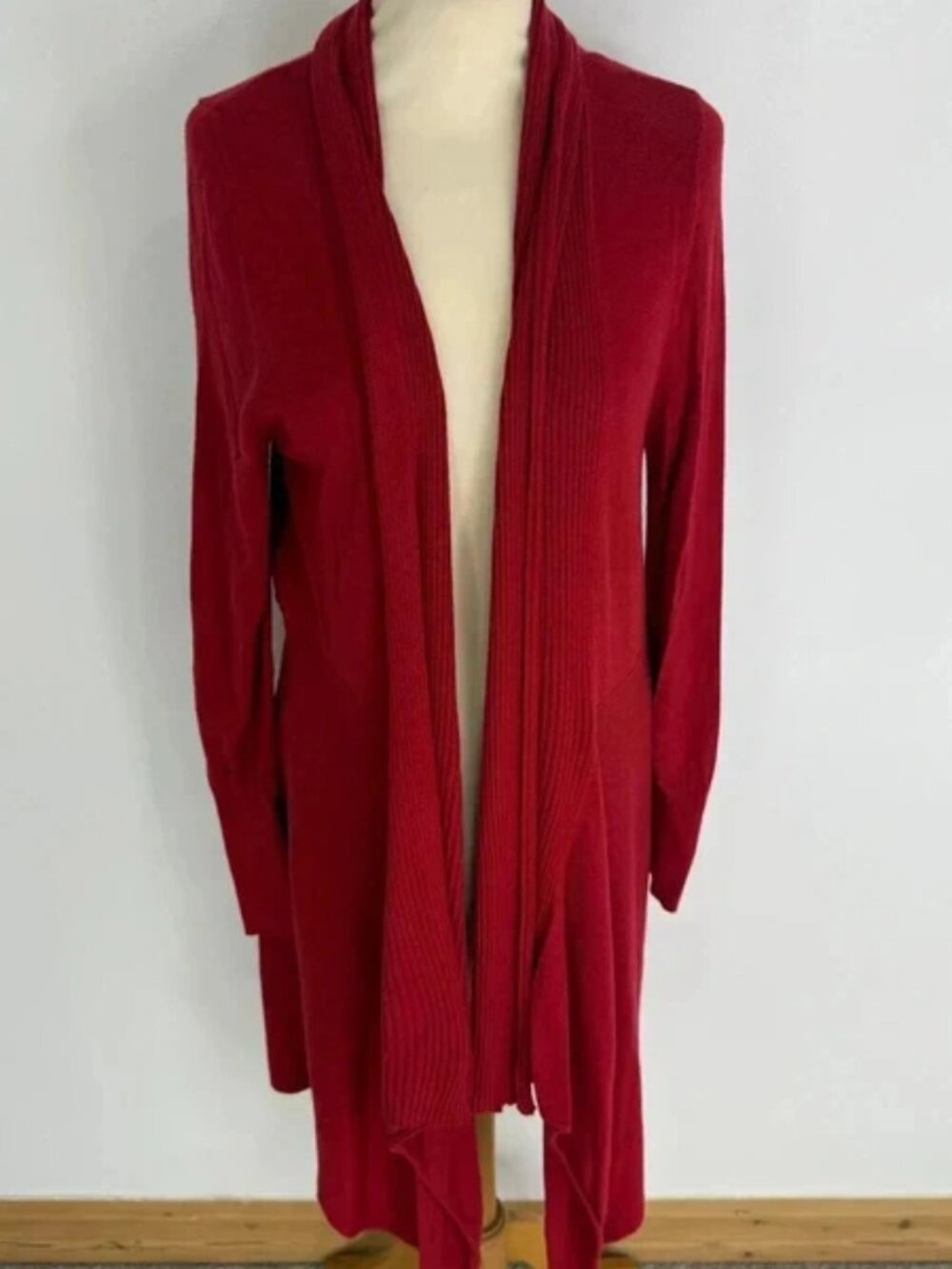 M&S Berry Red Waterfall Open Front Longline Cardigan  12